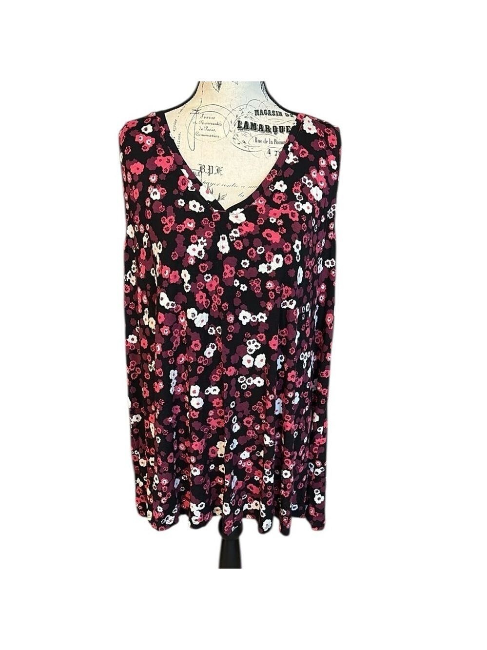 Lane Bryant Floral Swing Tank V Neck Black Pink Size 22/24 New